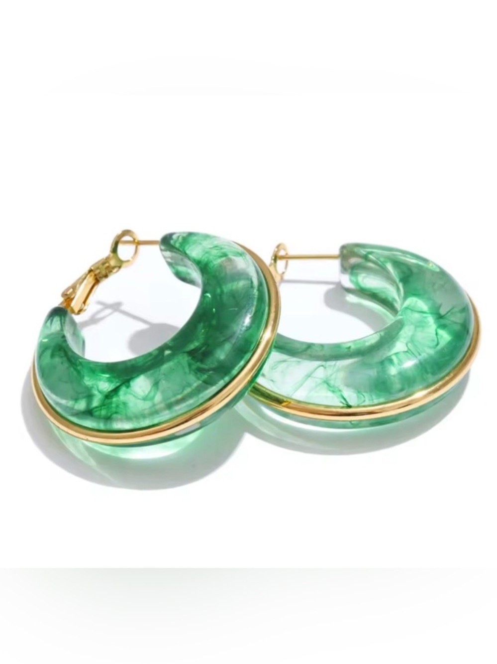 Elegant Tortoise Shell Gold Hoop Earrings Green earrings